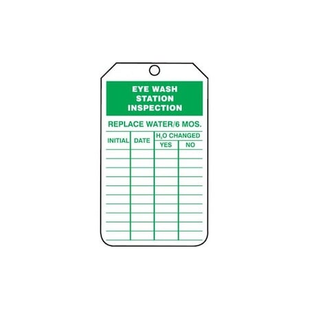 Accuform Safety Tags, EYE WASH STATION INSPECTION, 8.5inx 3.875in, RP-Plastic, 25PK TRS330PTP